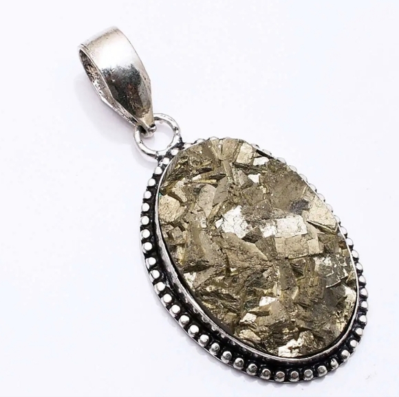 Apache Pyrite Druzy Pendant Hand Crafted 925 Sterling Silver Overlay - Picture 1 of 7